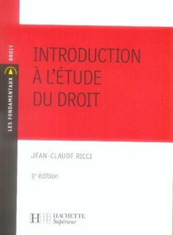 Couverture du livre « Introduction à l'étude du droit » de Ricci aux éditions Hachette Education