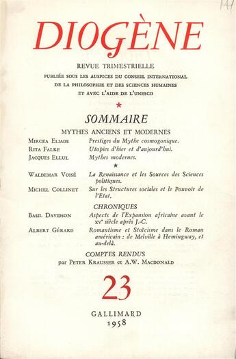 Couverture du livre « Diogene 23 » de Collectifs Gallimard aux éditions Gallimard