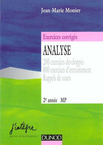 Couverture du livre « Exercices corriges d'analyse mp 2e annee t.1 » de Jean-Marie Monier aux éditions Dunod