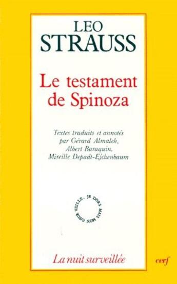 Couverture du livre « Le testament de Spinoza » de Strauss L aux éditions Cerf