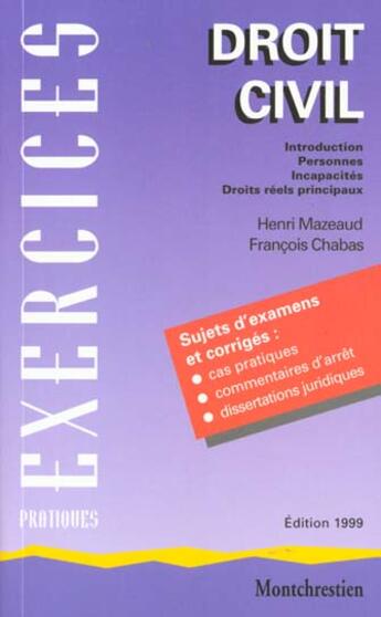 Couverture du livre « Introduction a l'etude du droit. droits reels principaux. personnes. incapacites - vol01 » de Chabas F. Mazeaud H. aux éditions Lgdj