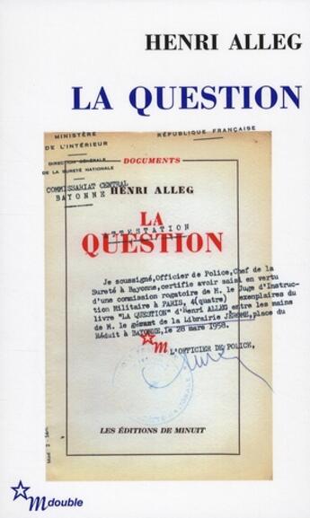 Couverture du livre « La Question » de Henri Alleg aux éditions Minuit
