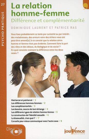 Couverture du livre « La relation homme-femme ; différence et complémentarité » de Patrice Ras aux éditions Jouvence