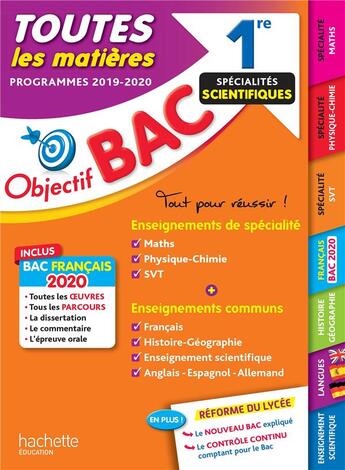 Couverture du livre « Objectif bac 1re enseignements communs + specialites maths-physique-chimie-svt bac 2020 » de Lisle/Zardet/Lefevre aux éditions Hachette Education