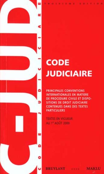 Couverture du livre « Code judiciaire » de Kohl aux éditions Bruylant