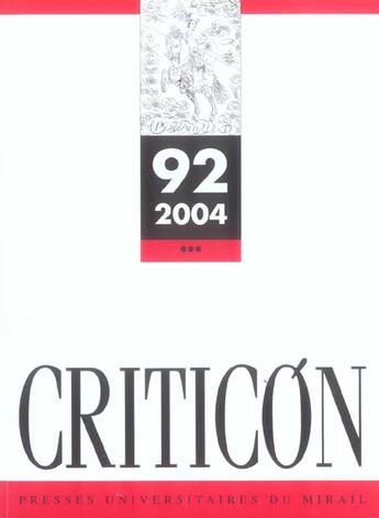 Couverture du livre « REVUE CRITICON n.92 » de Robert Jammes aux éditions Pu Du Midi