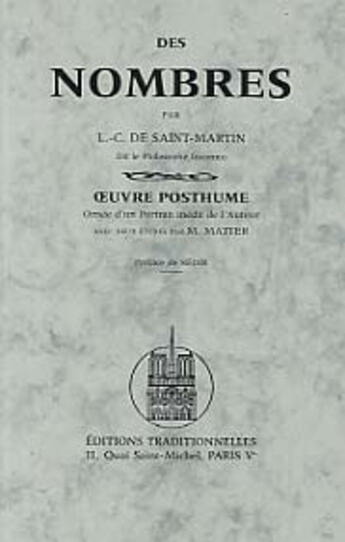 Couverture du livre « Des nombres » de Saint-Martin L-C. aux éditions Traditionnelles