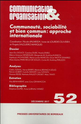 Couverture du livre « Communaute, sociabilite et bien commun: approche internationale » de De Lourdes Oliveira aux éditions Pu De Bordeaux