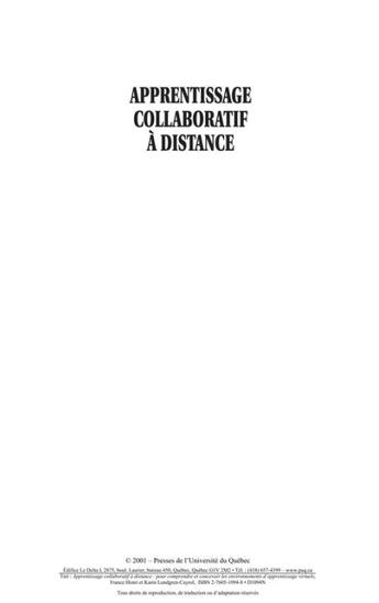 Couverture du livre « Apprentissage collaboratif à distance » de Karin Lundgren-Cayrol aux éditions Presses De L'universite Du Quebec