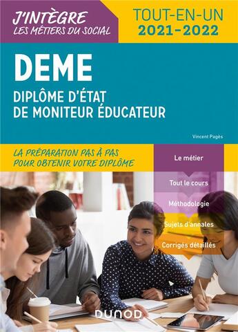 Couverture du livre « DEME, diplôme d'Etat de moniteur éducateur ; tout-en-un (édition 2021/2022) » de Vincent Pagès aux éditions Dunod