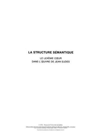 Couverture du livre « La structure sémantique ; le lexème coeur dans l'oeuvre de Jean Eudes » de Clement Legare aux éditions Pu De Quebec