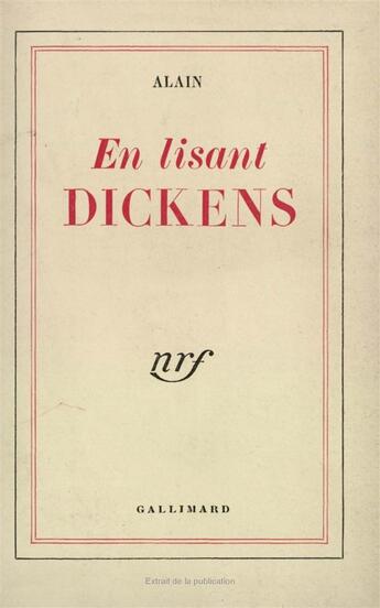 Couverture du livre « En lisant Dickens » de Alain aux éditions Gallimard