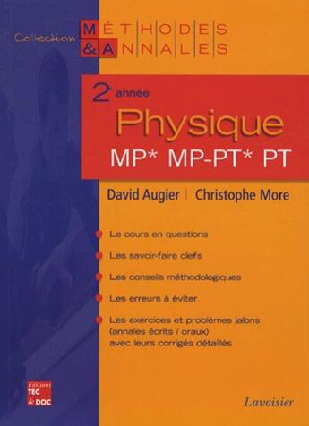 Couverture du livre « Physique ; 2e année ; MP, MP-PT, PT » de David Augier aux éditions Tec Et Doc