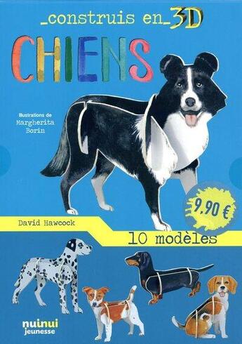 Couverture du livre « Construis en 3D : chien » de David Hawcock et Margherita Borin aux éditions Nuinui Jeunesse