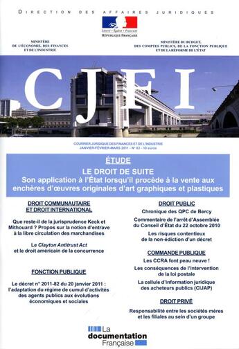 Couverture du livre « COURRIER JURIDIQUE DES FINANCES ET DE L'INDUSTRIE T.63 » de  aux éditions Documentation Francaise