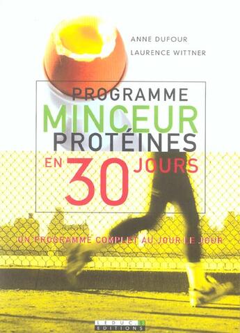 Couverture du livre « Programme minceur protéines en 30 jours » de Anne Dufour aux éditions Leduc