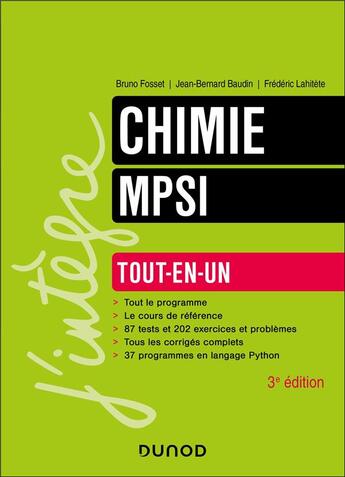 Couverture du livre « Chimie tout-en-un MPSI - 3e éd. » de Bruno Fosset et Jean-Bernard Baudin et Frederic Lahitete aux éditions Dunod