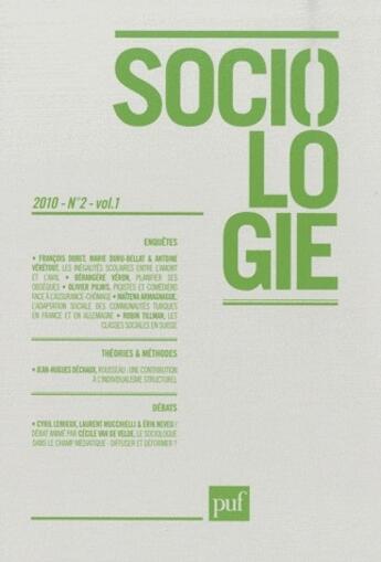 Couverture du livre « REVUE SOCIOLOGIE n.2010/2 » de Revue Sociologie aux éditions Puf