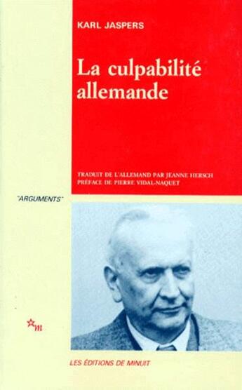 Couverture du livre « La culpabilité allemande » de Karl Jaspers aux éditions Minuit