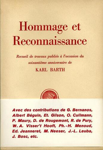 Couverture du livre « Hommage reconnaissance a barth » de  aux éditions Labor Et Fides