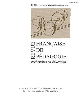 Couverture du livre « Revue française de pédagogie, n° 193/2015 : Varia » de Auteurs Divers aux éditions Ens Lyon