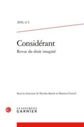 Couverture du livre « Considerant 2019 revue du droit imagine, n 1 - varia » de  aux éditions Classiques Garnier