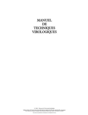 Couverture du livre « Manuel de techniques virologiques » de Michel Trudel et Pierre Payment aux éditions Presses De L'universite Du Quebec