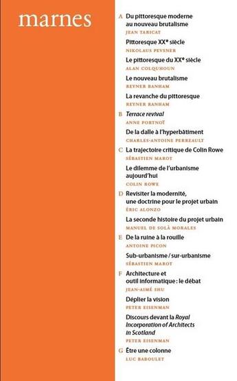 Couverture du livre « MARNES n.1 ; documents d'architecture » de  aux éditions La Villette