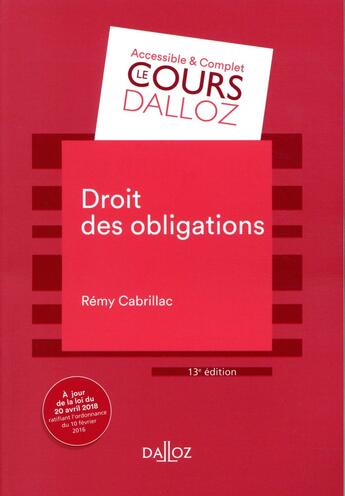 Couverture du livre « Droit des obligations (13e édition) » de Rémy Cabrillac aux éditions Dalloz