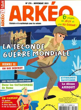 Couverture du livre « Arkeo junior n 278 la seconde guerre mondiale - novembre 2019 » de  aux éditions Arkeo Junior