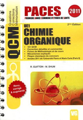 Couverture du livre « Qcm paces chimie organique ue1 » de R. Guitton aux éditions Vernazobres Grego