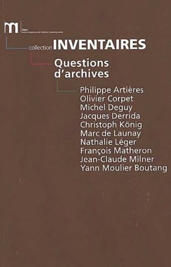 Couverture du livre « Questions d'archives » de Nathalie Leger aux éditions Imec