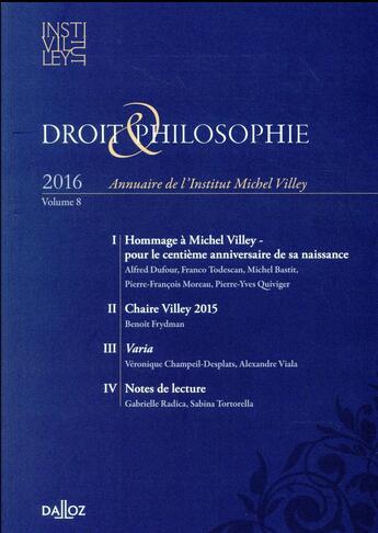 Couverture du livre « Droit/philosophie : annuaire de l'institut Michel Villey (édition 2016) » de  aux éditions Dalloz