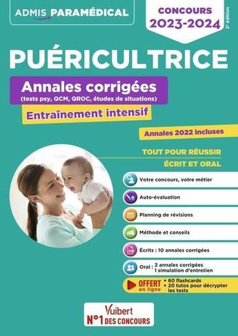 Couverture du livre « Concours puéricultrice : annales corrigées sujets 2023 ; entrainement intensif IFPDE (édition 2023/2024) » de Mandi Gueguen et Richard Gucek aux éditions Vuibert