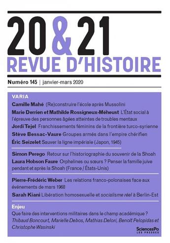 Couverture du livre « 20&21. revue d'histoire 145 » de  aux éditions Presses De Sciences Po