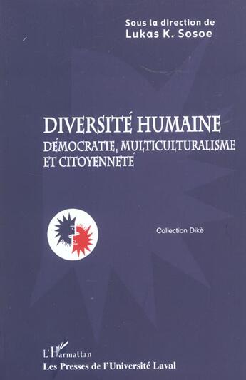 Couverture du livre « Diversité humaine ; démocratie, multiculturalisme et citoyenneté » de Lukas Sosoe aux éditions L'harmattan