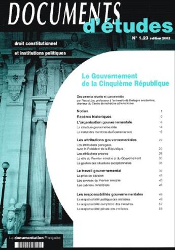 Couverture du livre « Le gouvernement de la cinquieme republique n 1.23 2002 » de  aux éditions Documentation Francaise