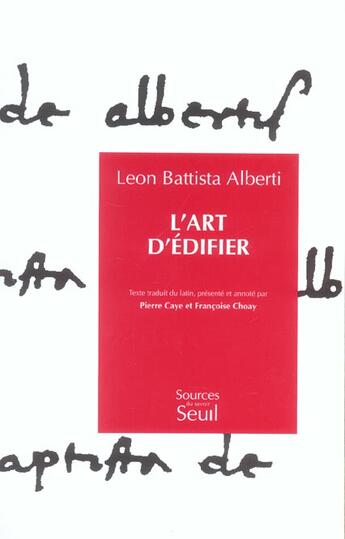 Couverture du livre « Art d'edifier (l') » de Alberti Leon Battist aux éditions Seuil
