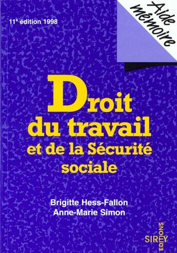 Couverture du livre « Droit du travail et de la securite sociale 11eme edition » de Hess-Fallon/Simon aux éditions Sirey