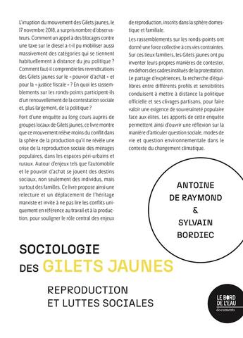 Couverture du livre « Sociologie des Gilets jaunes : Reproduction et luttes sociales » de Antoine Bernard De Raymond et Sylvain Bordiec aux éditions Bord De L'eau