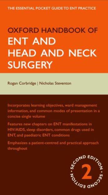 Couverture du livre « Oxford Handbook of ENT and Head and Neck Surgery » de Steventon Nicholas aux éditions Oup Oxford