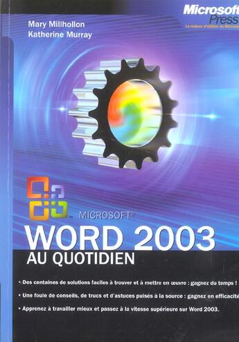 Couverture du livre « Word 2003 Au Quotidien » de Millhollon/Murray aux éditions Dunod