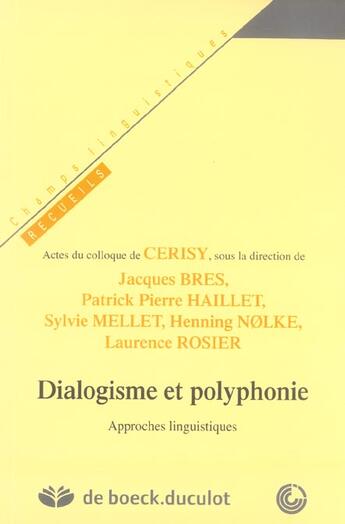 Couverture du livre « Dialogisme Et Polyphonie » de Rosier aux éditions Duculot