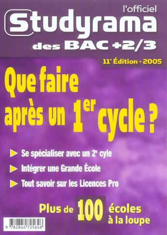 Couverture du livre « Que faire apres un 1er cycle ? (11e édition) » de  aux éditions Studyrama