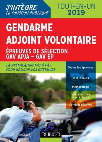 Couverture du livre « Gendarme adjoint volontaire ; épreuves de sélection GAV APJA - EP - catégorie C tout en un - (édition 2019) » de Renald Boismoreau aux éditions Dunod