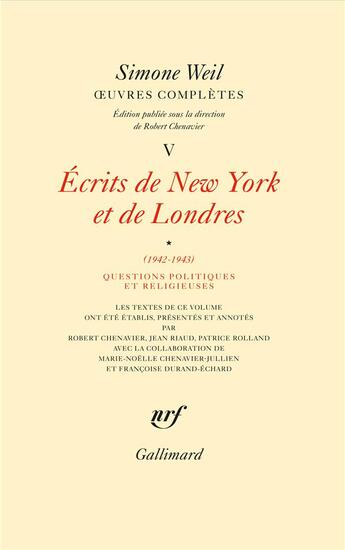 Couverture du livre « Oeuvres complètes t.5-1 » de Simone Weil aux éditions Gallimard