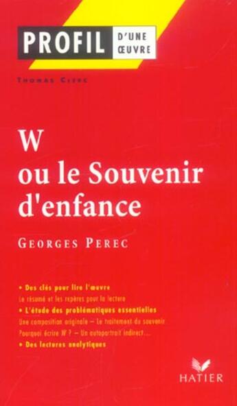 Couverture du livre « W ou le souvenir d'enfance de Georges Pérec » de Thomas Clerc aux éditions Hatier