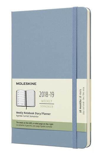 Couverture du livre « Agenda 18 mois semainier 2018 ; 19 grand format bleu cendre rigide » de  aux éditions Moleskine