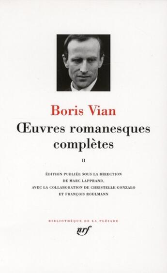 Couverture du livre « Oeuvres romanesques complètes t.2 » de Boris Vian aux éditions Gallimard