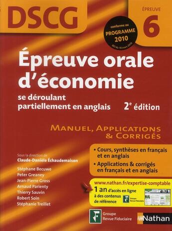 Couverture du livre « Épreuve orale d'économie se deroulant partiellement en anglais ; épreuve 6 ; DSCG (édition 2010) » de Claude-Daniele Echaudemaison aux éditions Nathan